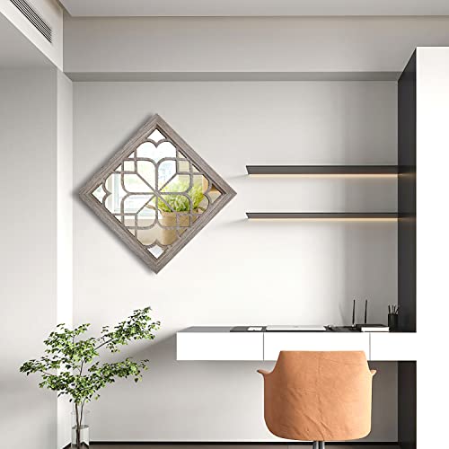 Wocred 2 PCS Square Wall Mirror,Gorgeous Rustic Farmhouse Accent Mirror,Barn Wood Color Entry Mirror for Bathroom Renovation,Bedrooms,Living Rooms and More(12”x12”) - Image 2