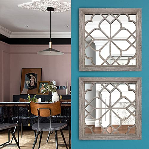 Wocred 2 PCS Square Wall Mirror,Gorgeous Rustic Farmhouse Accent Mirror,Barn Wood Color Entry Mirror for Bathroom Renovation,Bedrooms,Living Rooms and More(12”x12”) - Image 3