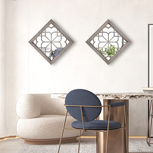Wocred 2 PCS Square Wall Mirror,Gorgeous Rustic Farmhouse Accent Mirror,Barn Wood Color Entry Mirror for Bathroom Renovation,Bedrooms,Living Rooms and More(12”x12”) - Image 4