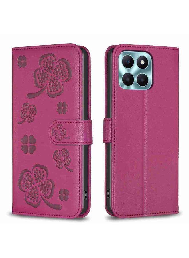 زبون جراب هاتف Honor X6a من الجلد المنقوش بأربع أوراق - Image 1