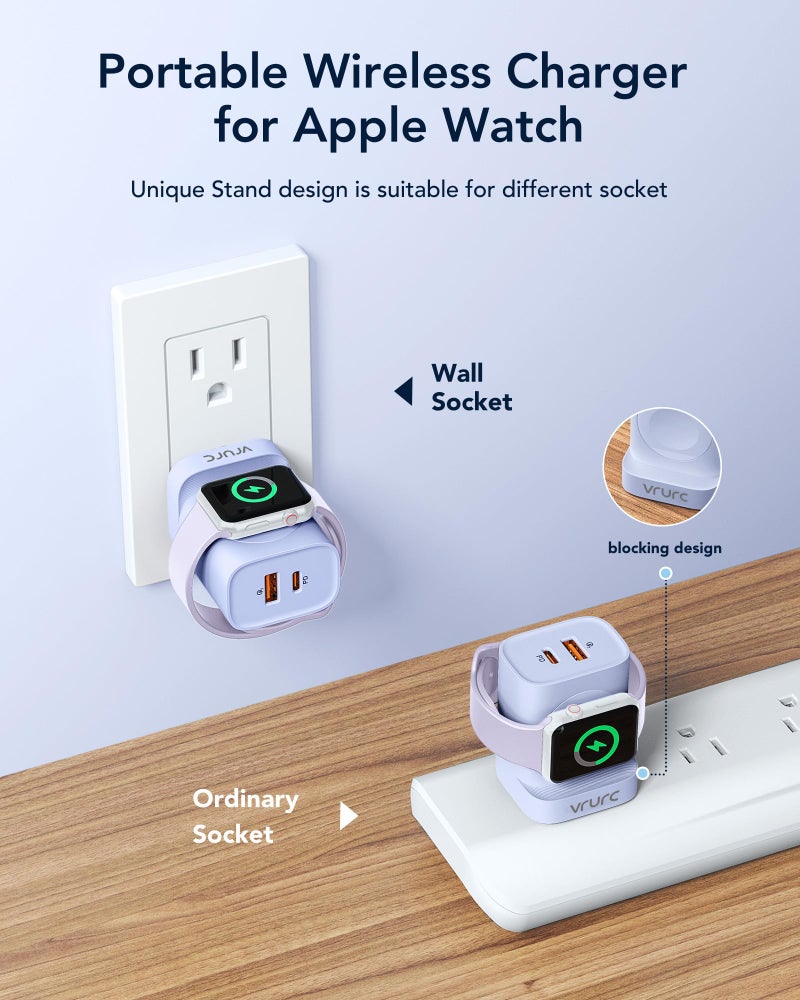 VRURC Charger for Apple Watch, USB C Wall Charging Block for iPhone, 20W Fast Charging,Foldable Plug Travel Essential Charger for iWatch Ultra/SE/10/9/8/7/6/5/4/3/,iPhone 16 15 14 13,Android-Purple - Image 3