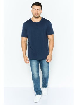 Project Essentials Men Round Neck Short Sleeves Plain T-Shirt, Navy  - Image 4