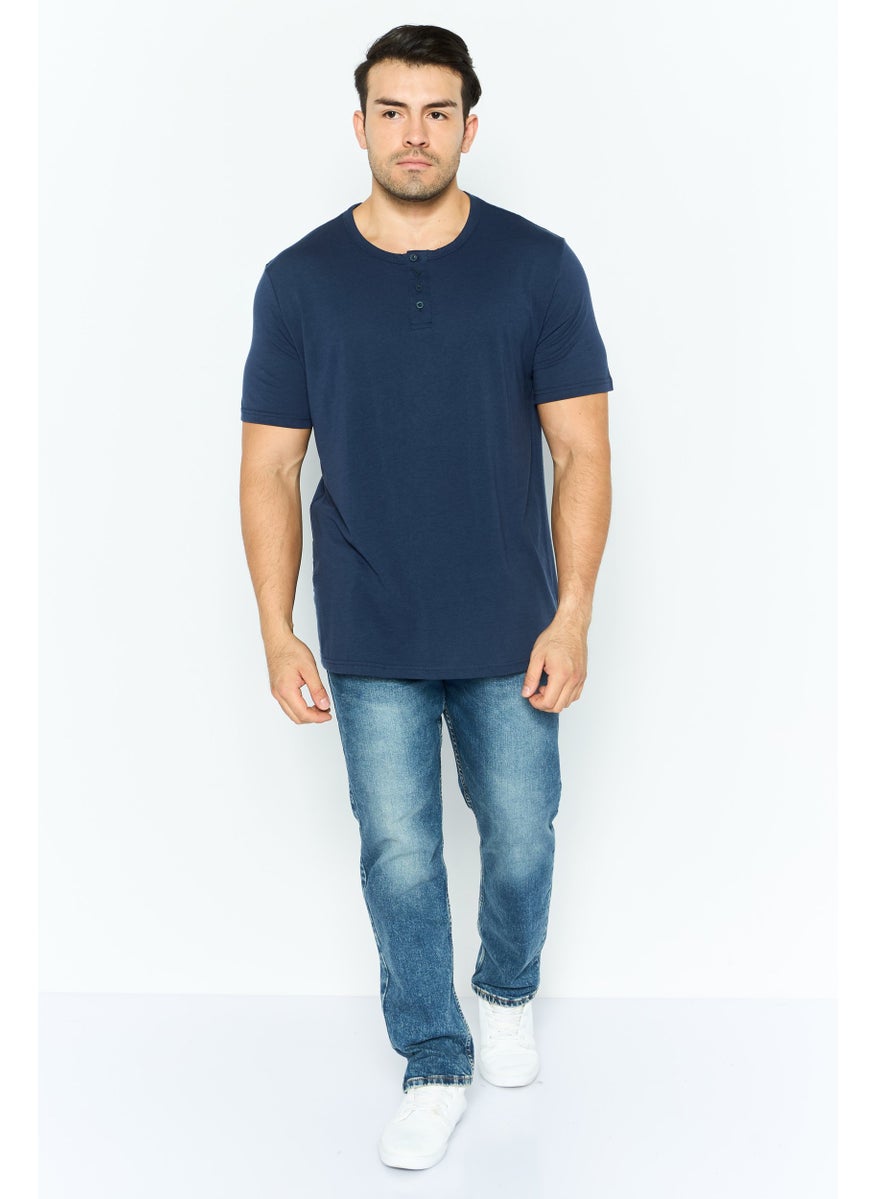 Project Essentials - Men Round Neck Short Sleeves Plain T-Shirt, Navy - Image 1
