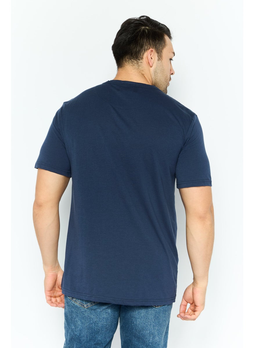 Project Essentials - Men Round Neck Short Sleeves Plain T-Shirt, Navy - Image 1