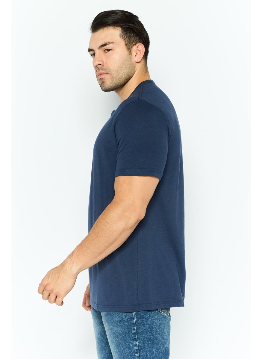 Project Essentials - Men Round Neck Short Sleeves Plain T-Shirt, Navy - Image 1