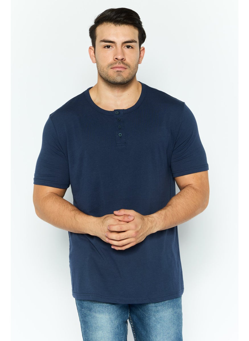 Project Essentials - Men Round Neck Short Sleeves Plain T-Shirt, Navy - Image 1
