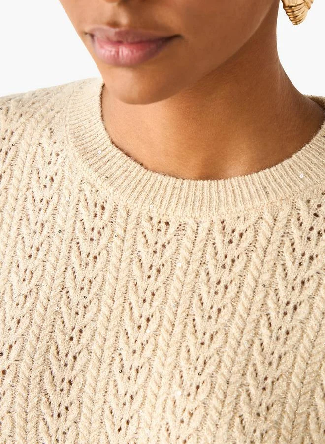 Splash FAV Regular Fit Cable Knit Crew Neck Sweater