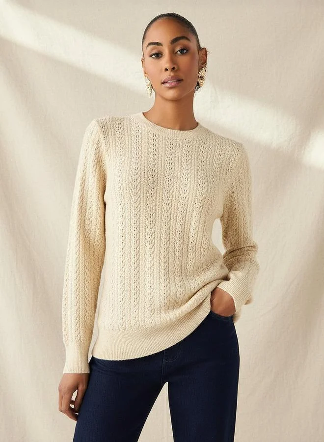Regular Fit Cable Knit Crew Neck Sweater