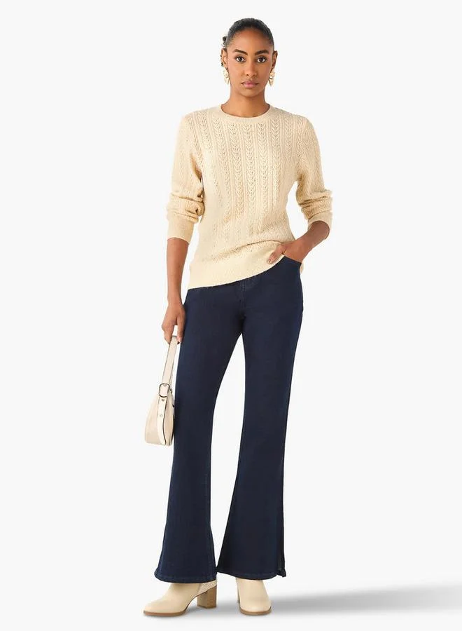 Splash FAV Regular Fit Cable Knit Crew Neck Sweater