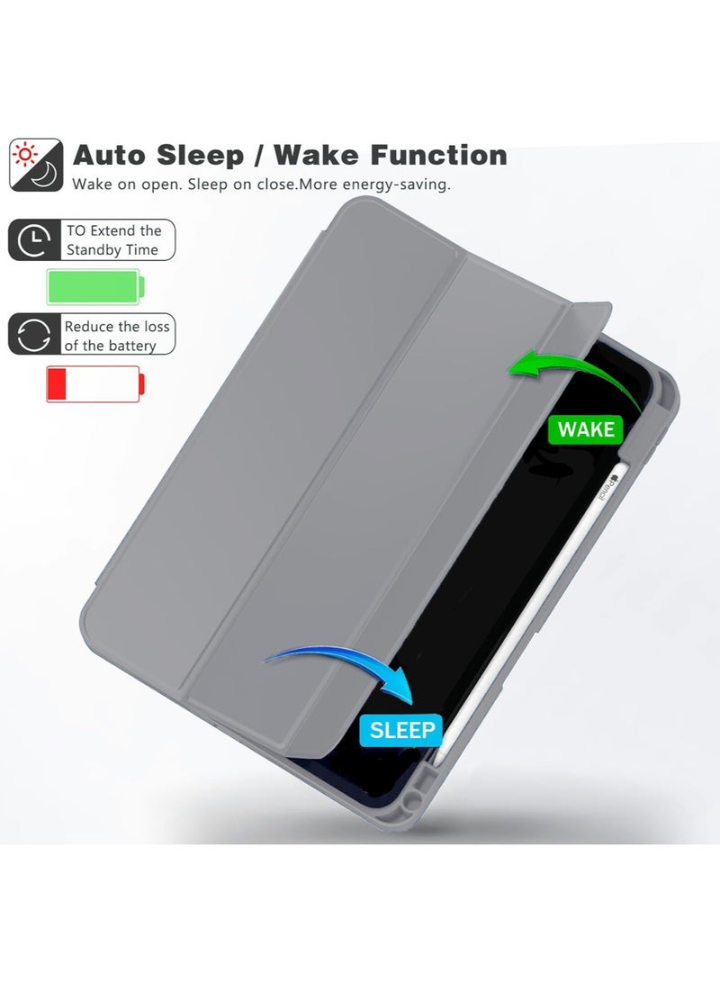 دبليو تيك غطاء حقيبة لجهاز Apple iPad Pro 13 5G 2025 (الجيل السابع) بشاشة 13 بوصة مع وظيفة الاستيقاظ/النوم التلقائي، ملمس جلد، وحامل قلم - باللون الرمادي - Image 3