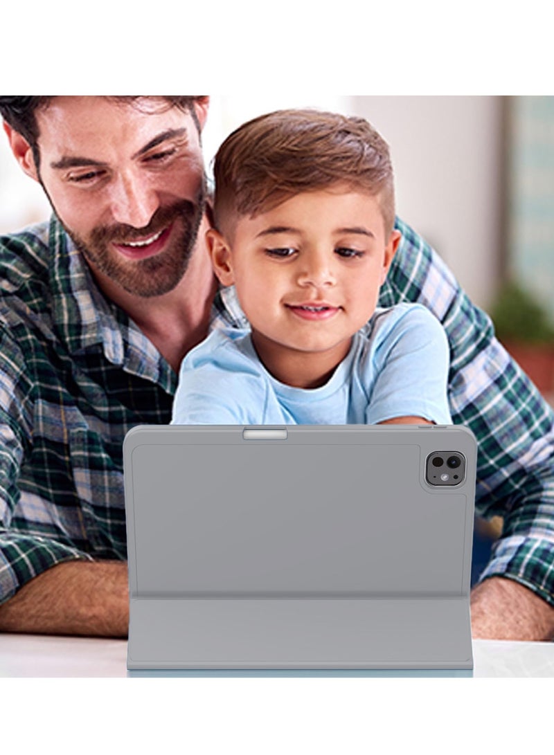 دبليو تيك غطاء حقيبة لجهاز Apple iPad Pro 13 5G 2025 (الجيل السابع) بشاشة 13 بوصة مع وظيفة الاستيقاظ/النوم التلقائي، ملمس جلد، وحامل قلم - باللون الرمادي - Image 5