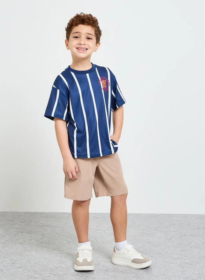 ستايلي Boys Striped T-Shirt And Solid Shorts Set