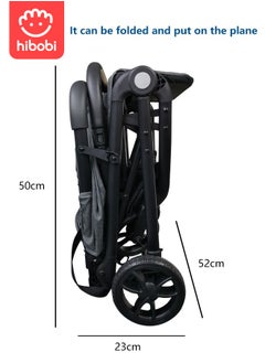 hibobi Portable Baby Stroller for Airplane, Lightweight Compact Travel Stroller, One-Hand Foldable Stroller with Adjustable Reclining Seat, Sun Canopy, and Safety Harness, Great for Ramadan Trips - Grey  - Image 3