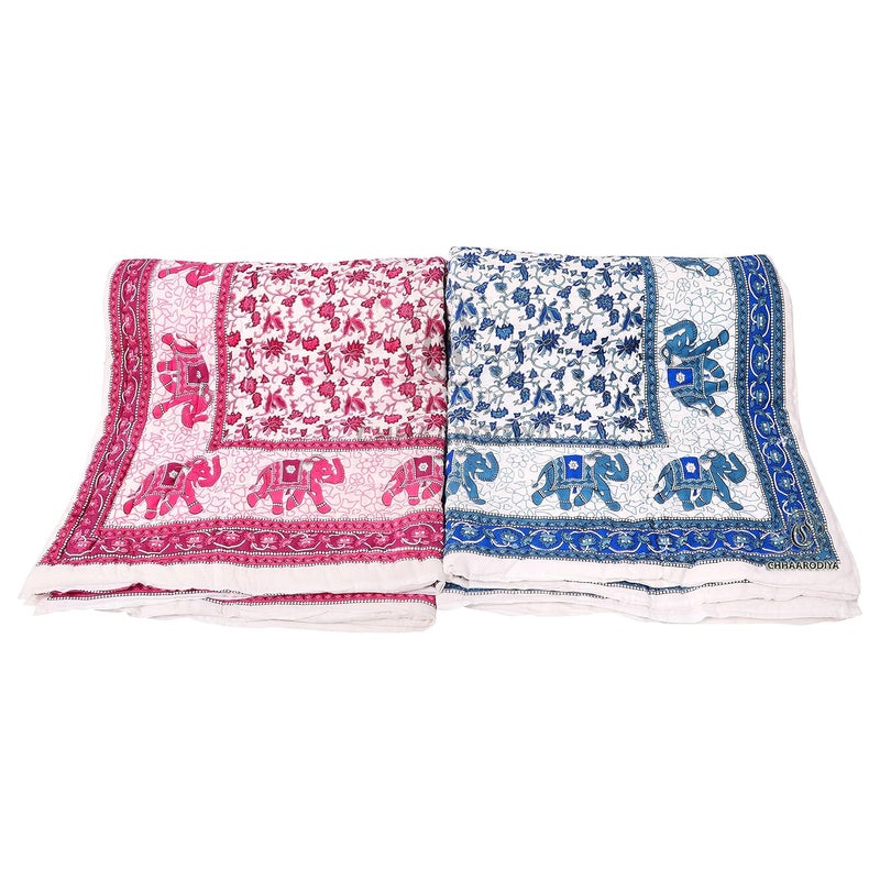 LILFLY 400 TC Jaipuri Light Weight Pure Cotton Traditional Rajasthani Print Single Bed QuiltRazaiRajai Multicolor Animal Print Single Bed Set of 2 - Image 3