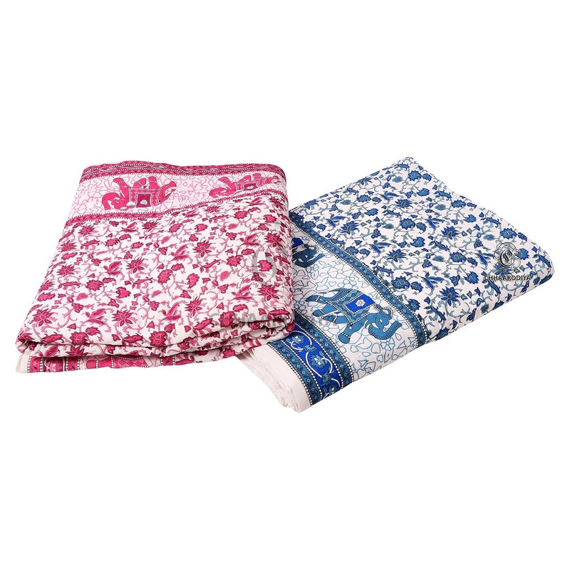 LILFLY 400 TC Jaipuri Light Weight Pure Cotton Traditional Rajasthani Print Single Bed QuiltRazaiRajai Multicolor Animal Print Single Bed Set of 2 - Image 2