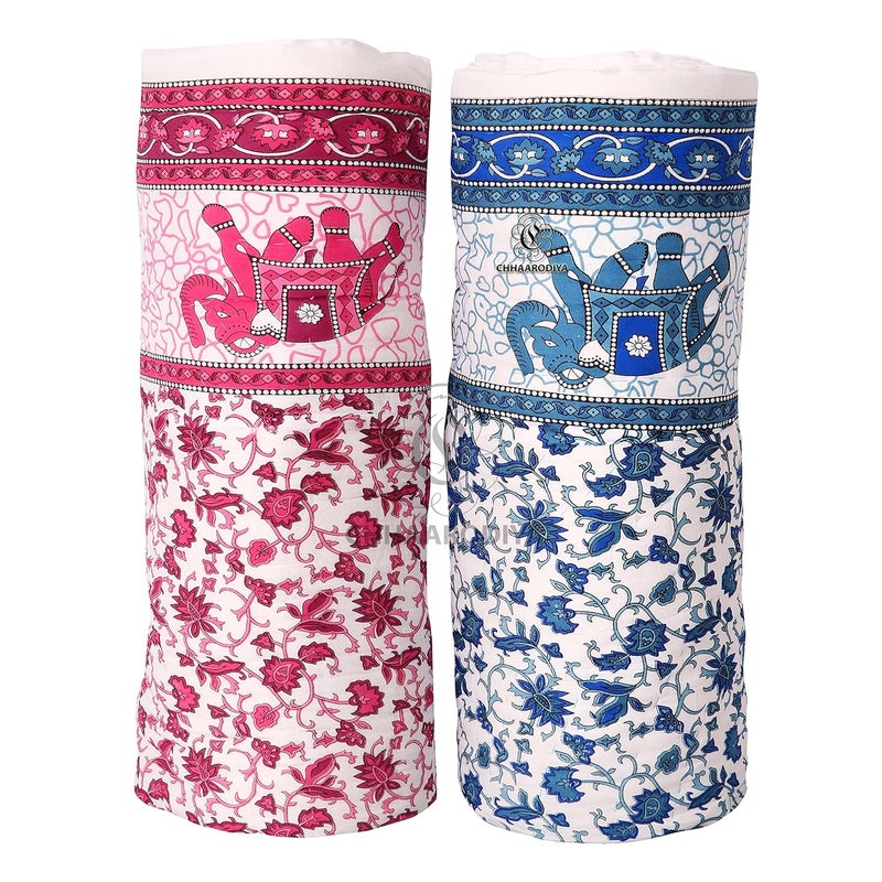 LILFLY 400 TC Jaipuri Light Weight Pure Cotton Traditional Rajasthani Print Single Bed QuiltRazaiRajai Multicolor Animal Print Single Bed Set of 2 - Image 1