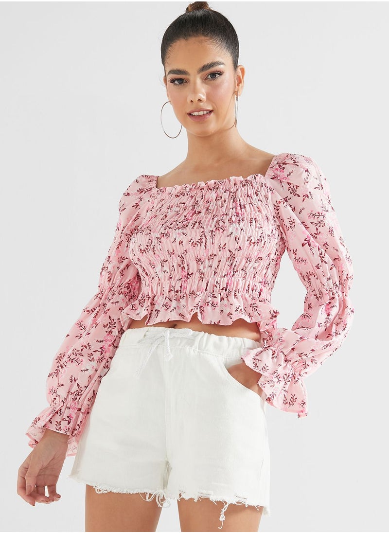 Ginger - Printed Smocked Top - Image 1