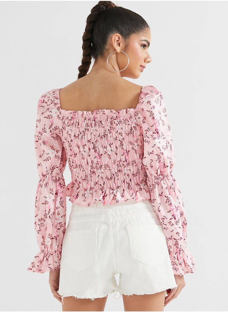 Ginger - Printed Smocked Top - Image 1