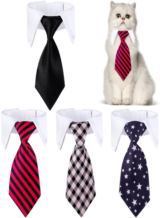Saintrygo 4 Pieces Cat Dog Tie with Collar Adjustable Puppy Pets Formal Necktie Collars Cat Dogs Bow Ties for Small Pets Grooming Costume Accessories - Image 1