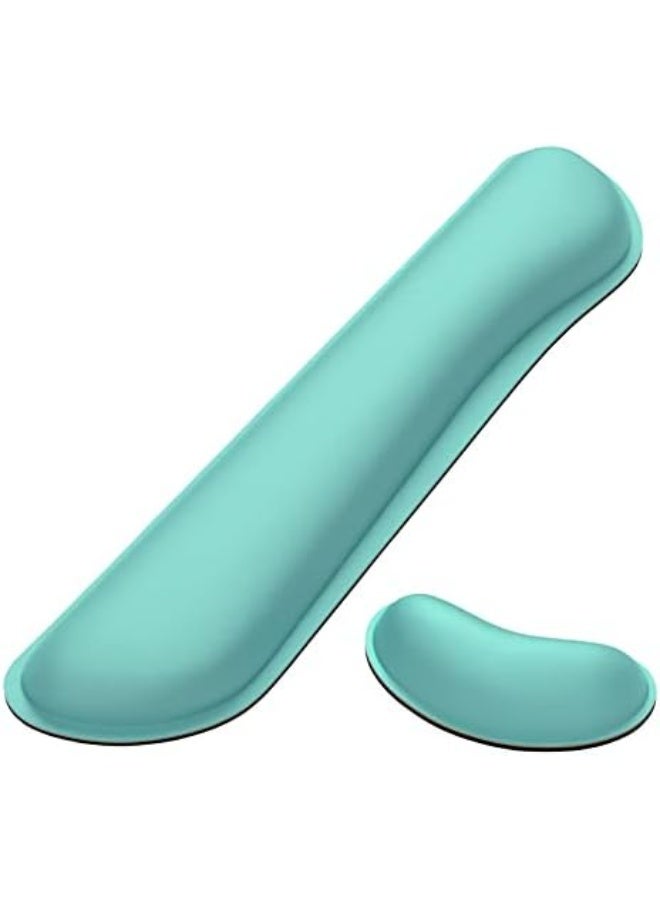 Enlarge Keyboard Wrist Rest, Memory Foam Wrist Cushion for Desk Mats Support, Cute Typing Pain Relief Keyboard Mouse Pad Rests Set with Non-Slip Base for Gaming Laptop Office Computer, Green - Image 1