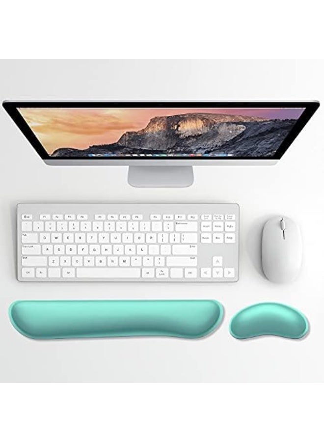 Enlarge Keyboard Wrist Rest, Memory Foam Wrist Cushion for Desk Mats Support, Cute Typing Pain Relief Keyboard Mouse Pad Rests Set with Non-Slip Base for Gaming Laptop Office Computer, Green - Image 2