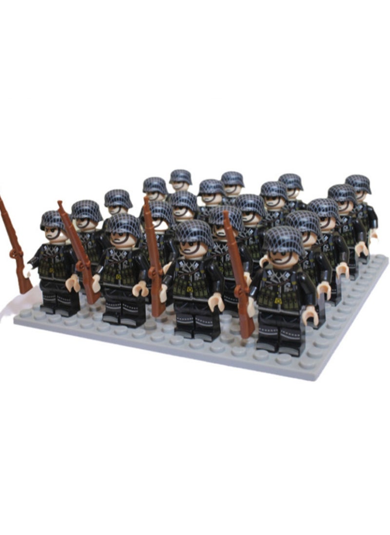 Army Block Toy Set 24 Pieces Small Particle Assembly Toys (Black New German Army Square)  - Image 1
