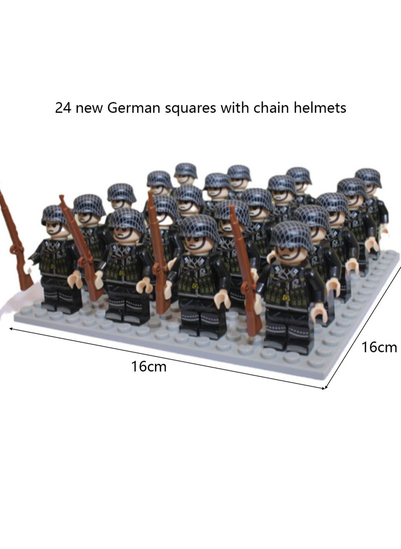 Army Block Toy Set 24 Pieces Small Particle Assembly Toys (Black New German Army Square)  - Image 2