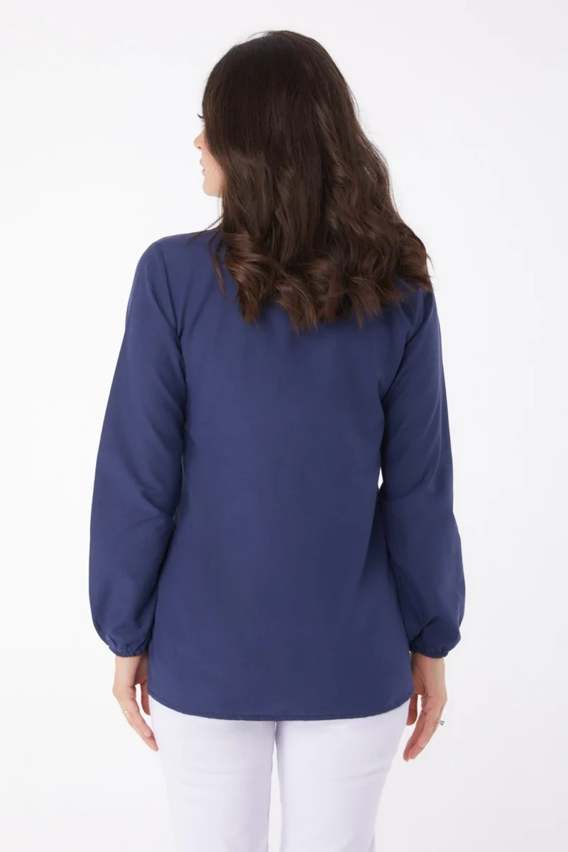 Tofisa Plain Shirt Collar Women's Navy Blue Shirt - 13249