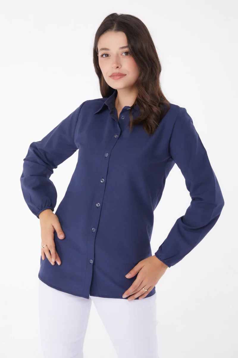Tofisa Plain Shirt Collar Women's Navy Blue Shirt - 13249