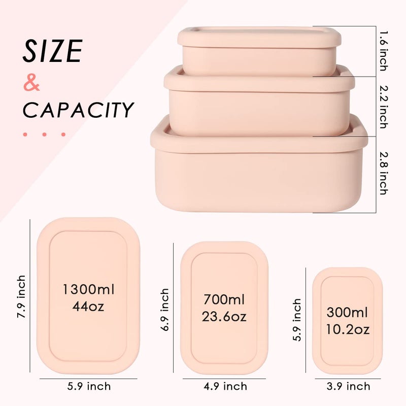 Keweis Silicone Food Storage Containers  Set of 3 Silicone Bento Lunch Box Containers with Lids  Hard-Shell Silicone  Airtight  Microwave  Dishwasher and Freezer Safe (10oz  23.6oz  44oz) - Image 3
