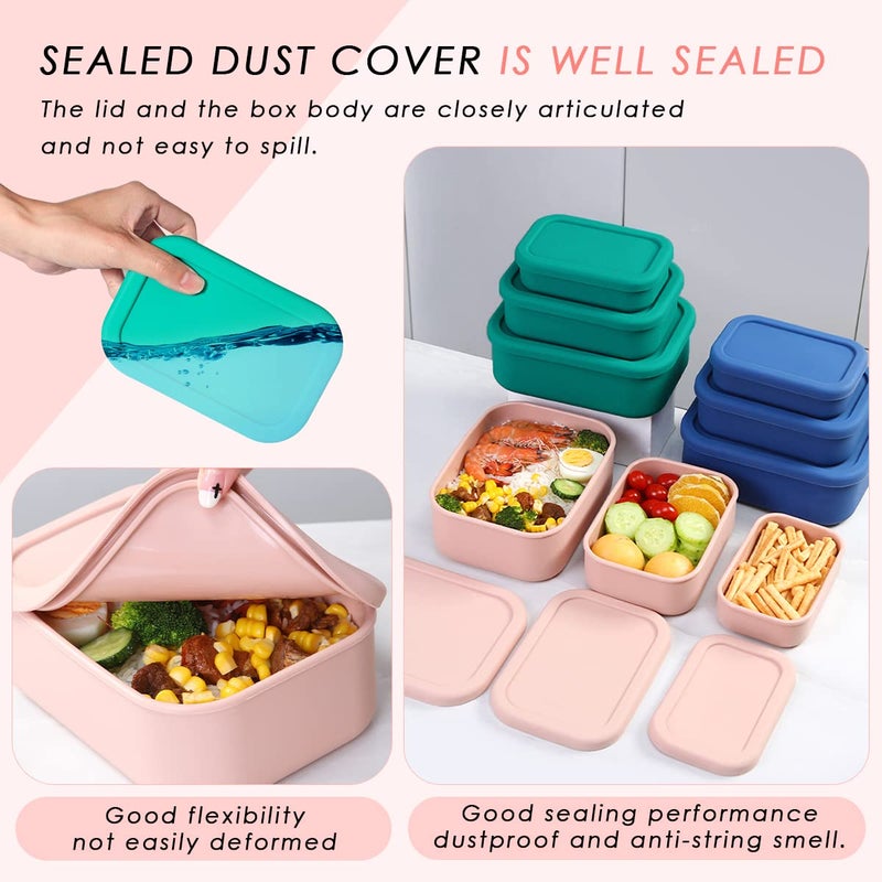Keweis Silicone Food Storage Containers  Set of 3 Silicone Bento Lunch Box Containers with Lids  Hard-Shell Silicone  Airtight  Microwave  Dishwasher and Freezer Safe (10oz  23.6oz  44oz) - Image 4