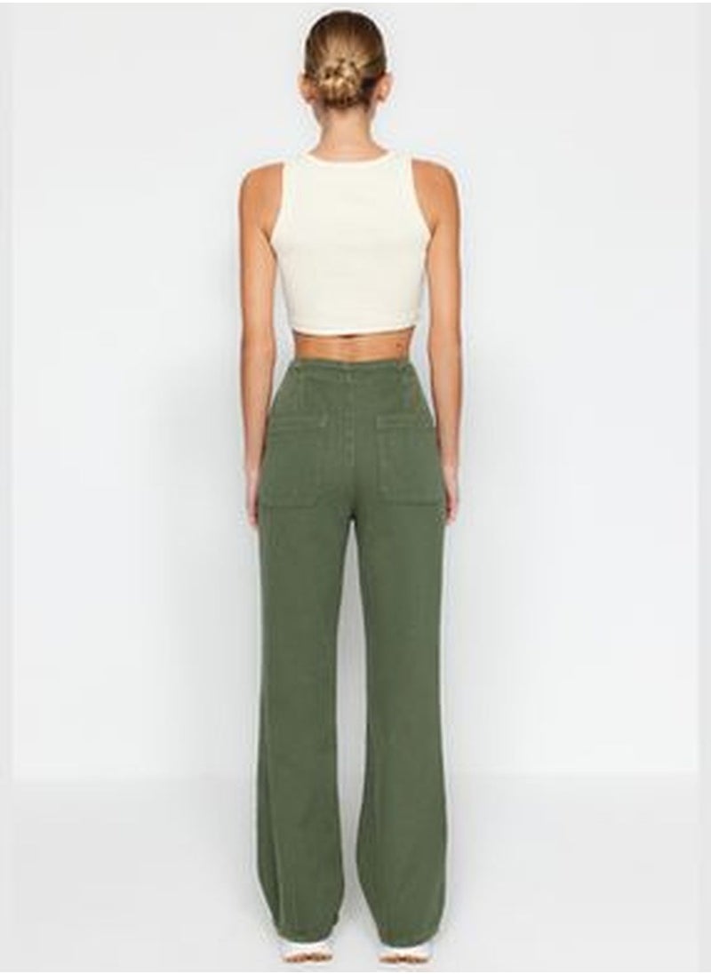 trendyol - Khaki High Waist Wide Leg Jeans With Buttons In The Front TWOAW24JE00255 - Image 1