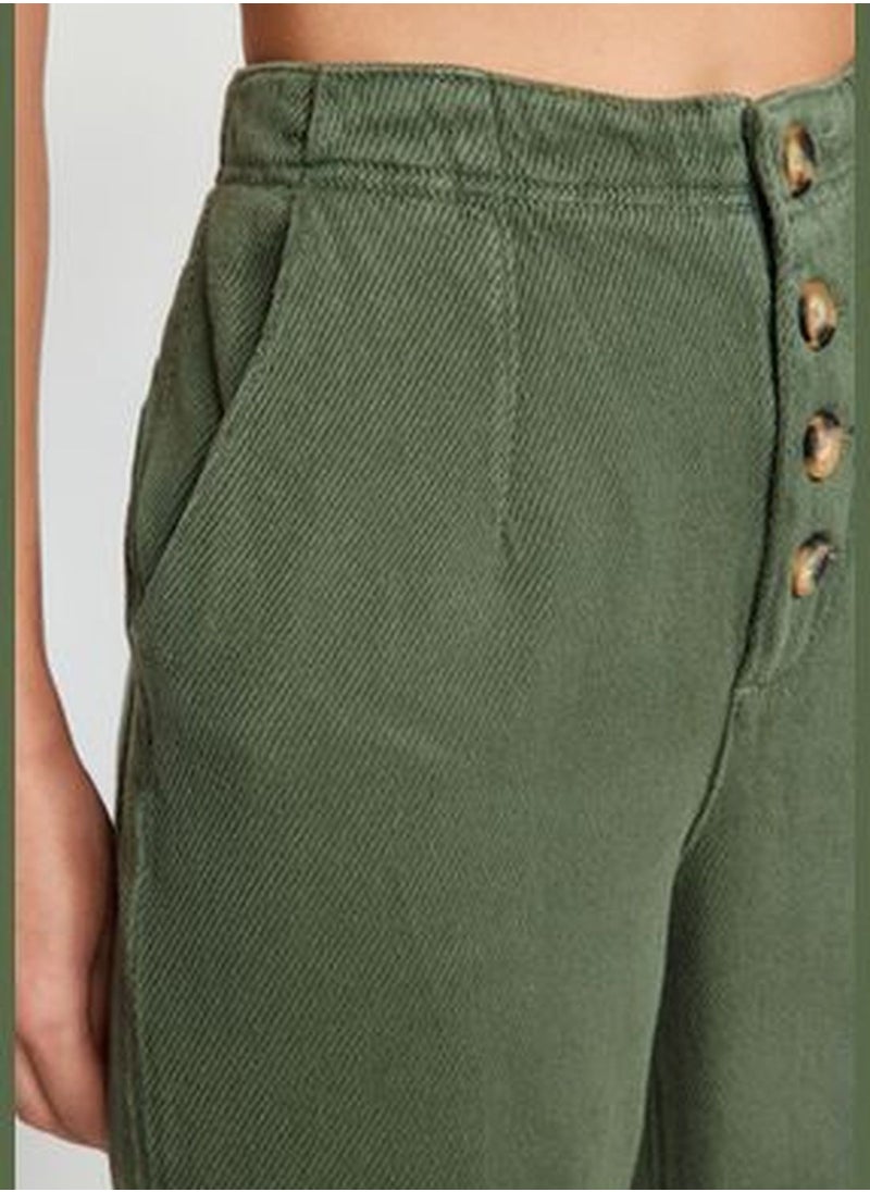 trendyol - Khaki High Waist Wide Leg Jeans With Buttons In The Front TWOAW24JE00255 - Image 1