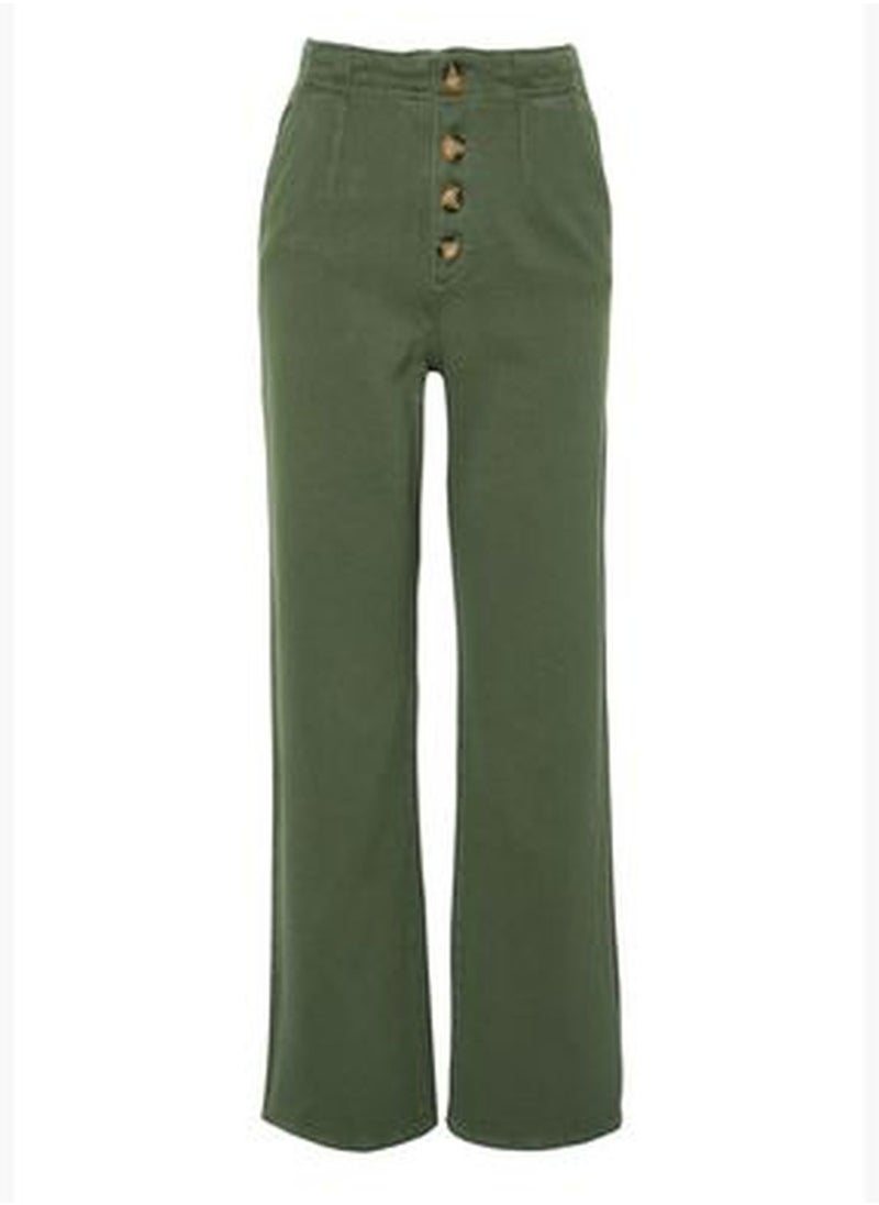 trendyol - Khaki High Waist Wide Leg Jeans With Buttons In The Front TWOAW24JE00255 - Image 1