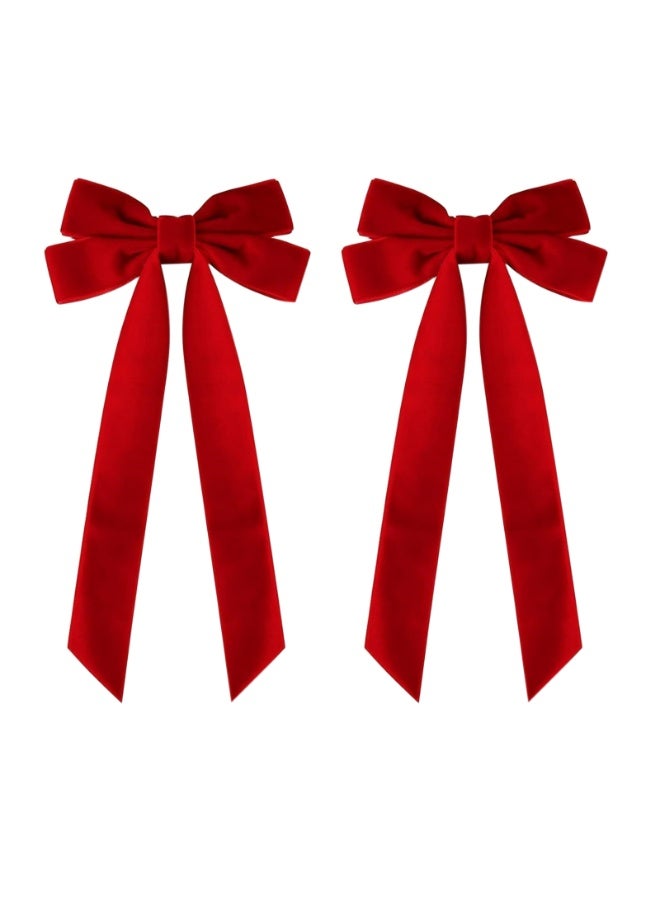 2 قطعة أقواس شعر نسائية مخملية نسائية، مشابك شعر بشريط شعر، إكسسوارات شعر بشريط أحمر） أحمر） - Image 1