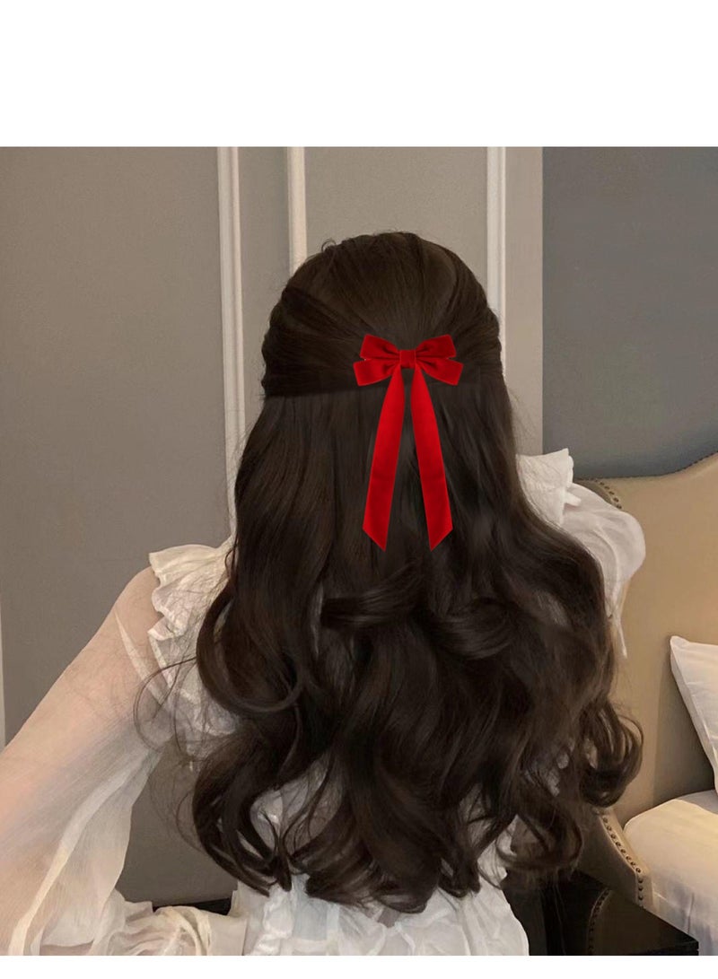 2 قطعة أقواس شعر نسائية مخملية نسائية، مشابك شعر بشريط شعر، إكسسوارات شعر بشريط أحمر） أحمر） - Image 4