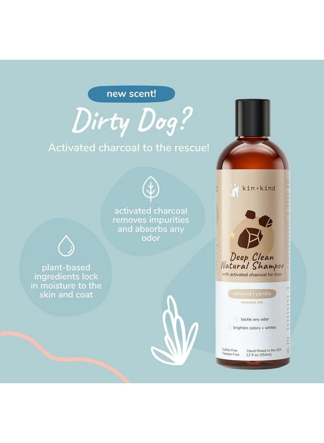 Kin+Kind - kin+kind Dog Shampoo - Deep Clean, Dirt & Odor Remover w/Activated Charcoal for Dogs, Gentle Formula w/Natural Aloe, Olive Oil & Coconut Oil, Pet Care & Grooming Products, Almond & Vanilla, 12 fl oz - Image 1
