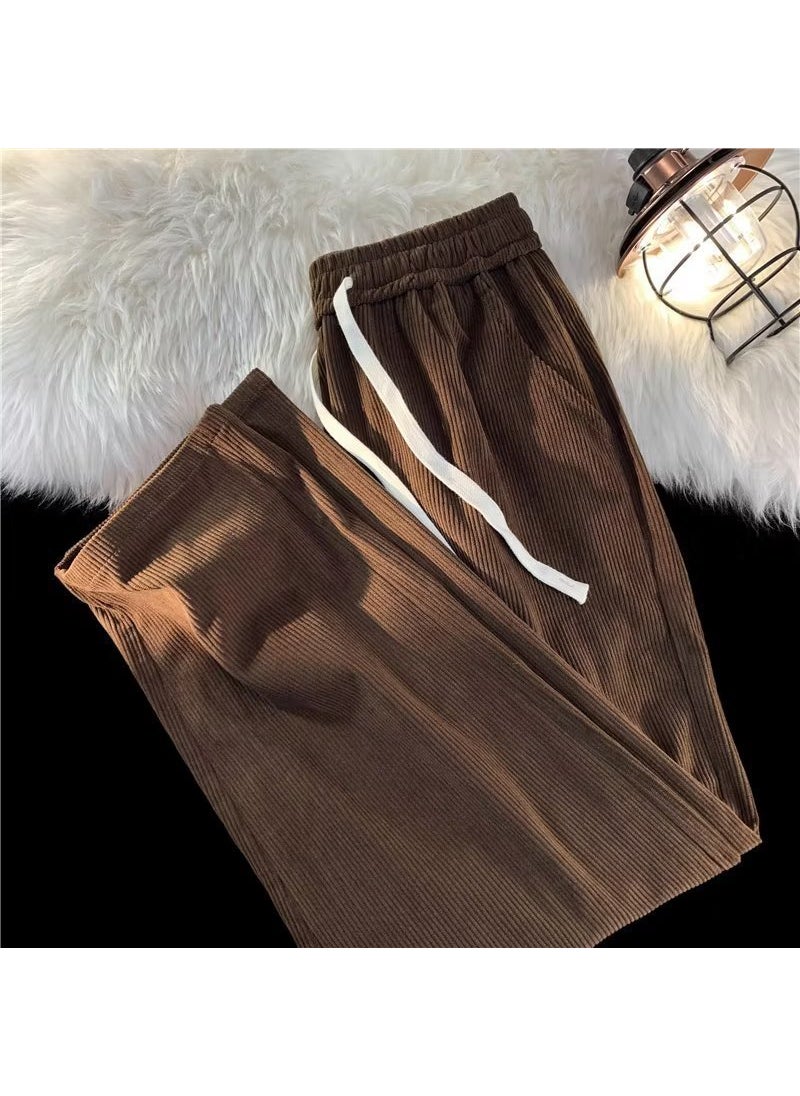 Generic - Vintage Brown Corduroy Casual Pants Loose-Fit Straight-Leg Sweatpants American Style For Men New Spring Autumn Trendy Brand K215 brown - Image 1