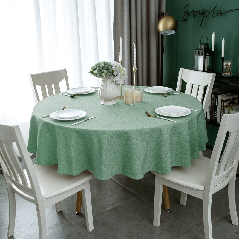 Qidordour Round Tablecloth 48 inch Diameter Faux Linen Table Cloth Water Resistant SpillProof Wipeable Polyester Dining Table Cover for Kitchen Restaurant Buffet Tabletop Decoration Dark Green