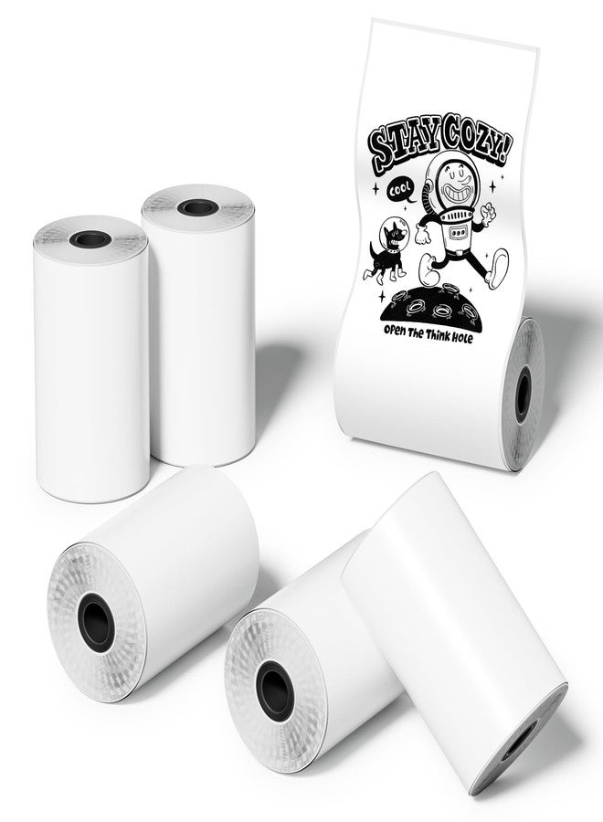 Greateam 57x30mm Thermal Sticker Paper Rolls Mini Printer Stickers for Study Notes Pictures and DIY, 6 Rolls Mini Inkless Thermal Printer Sticker Paper, Black on White - Image 1