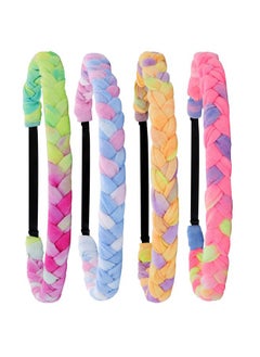 FROG SAC 4 Braided Headbands for Girls, Adjustable Rainbow Tie Dye Braid Head Bands for Kids, Stretch Elastic Cloth Fabric Hairbands Accessories for Women, Teen Easter Basket Fillers Stocking Stuffers  - Image 1