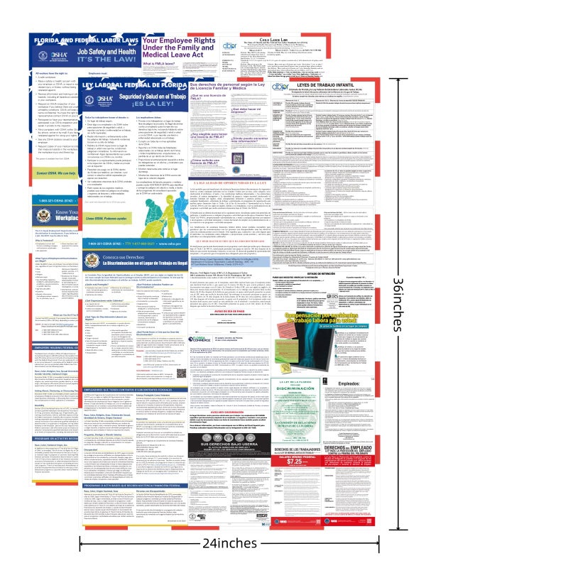 KERMENG 2026 Florida State and Federal Labor Laws Poster - English & Spanish Combo - OSHA Workplace Compliant - UV Waterproof Laminated 24" x 36" - Mandatory Regulations Posting for Employees - Image 2