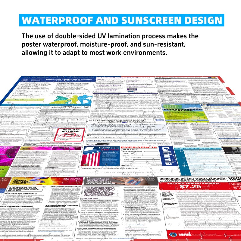 KERMENG 2026 Florida State and Federal Labor Laws Poster - English & Spanish Combo - OSHA Workplace Compliant - UV Waterproof Laminated 24" x 36" - Mandatory Regulations Posting for Employees - Image 5