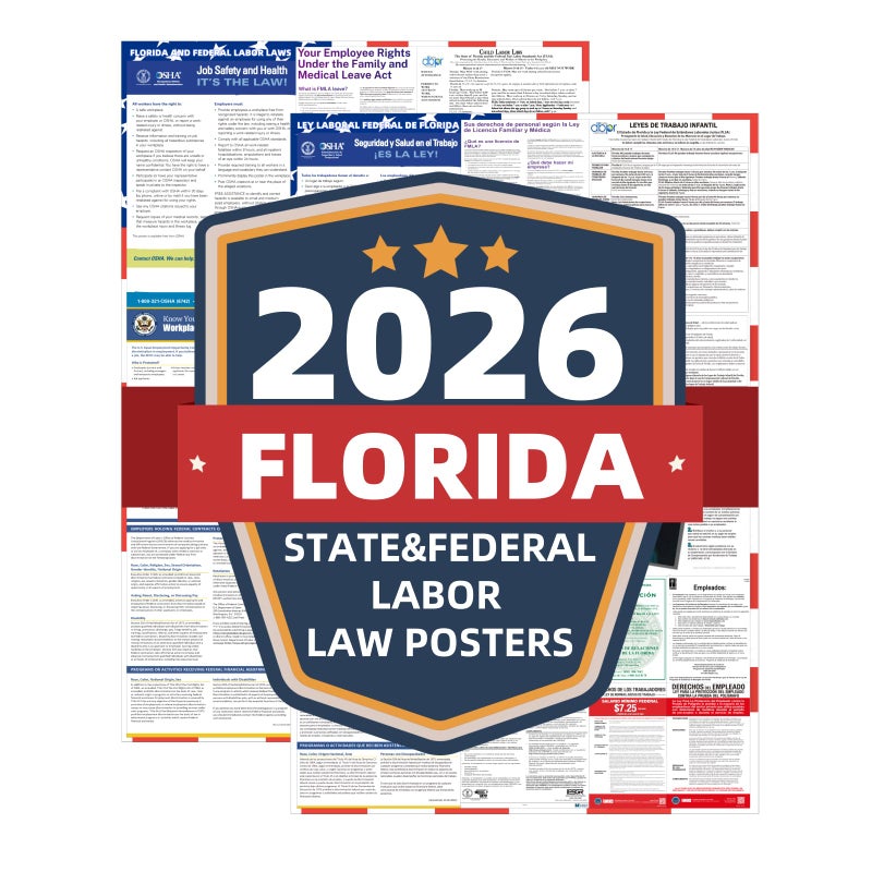 KERMENG 2026 Florida State and Federal Labor Laws Poster - English & Spanish Combo - OSHA Workplace Compliant - UV Waterproof Laminated 24" x 36" - Mandatory Regulations Posting for Employees - Image 1