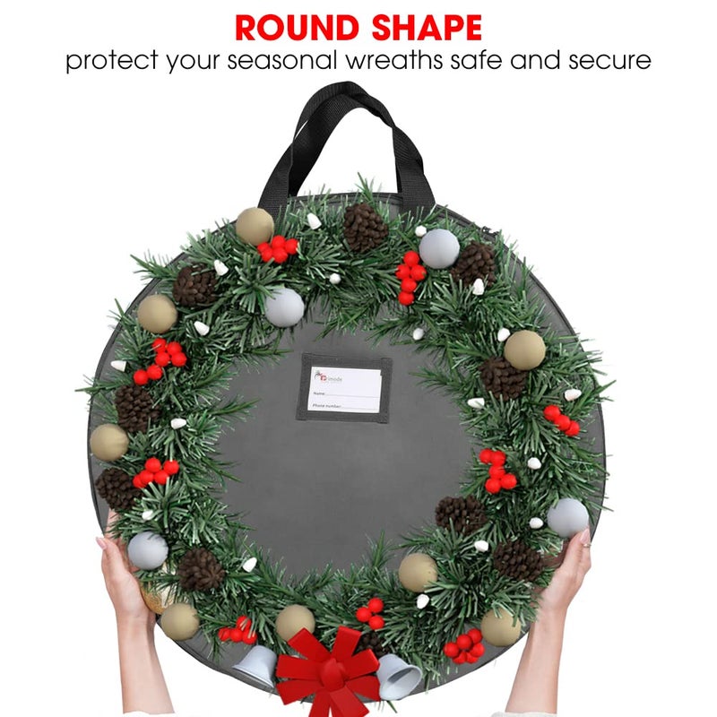 Primode Heavy Duty Christmas Wreath Storage Bag 24"- Garland Wreaths Container with Handles - Durable 600D Oxford Polyester Material Holiday Wreaths Storage Holder (24", Gray) - Image 4