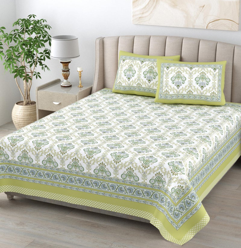 elanorhomes Premium Cotton King Size Bedsheet (93x108) - Heena Floral with 2 Pillow Covers, 240 TC - Image 1