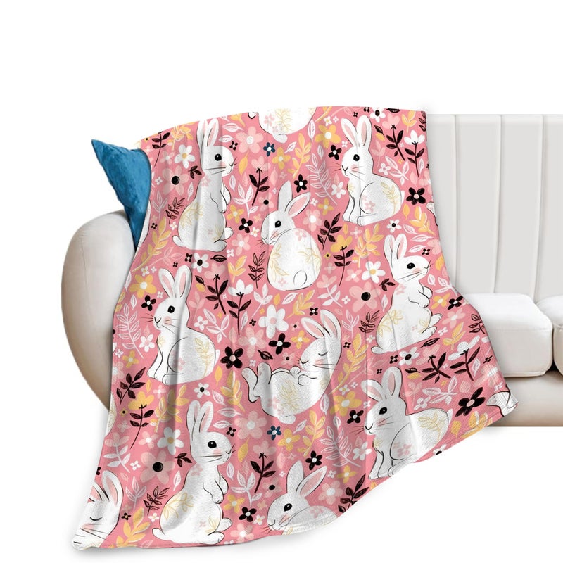 Cute Rabbit Blanket Gift for Girls Women Ultra Soft Cozy Fleece Lovely Rabbit Bunny Throw Blankets Fuzzy Plush Bedding Blanket for Bed Kids Adults 50x40