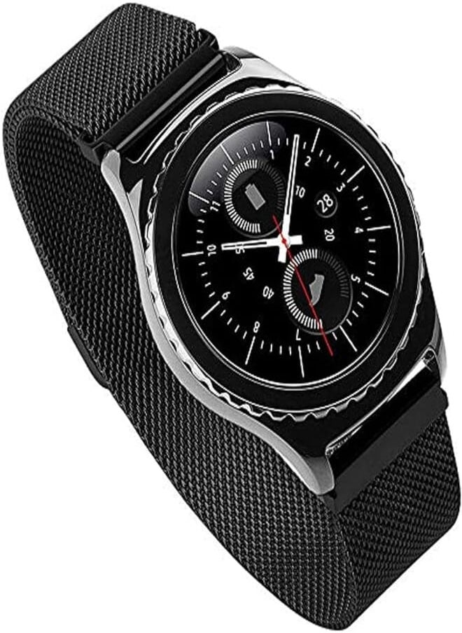 OR - Milanese Loop Mesh Stainless Steel Watch Band With Magnet Lock For Samsung GEAR S2/S3 Classic Forntier-black - Image 1