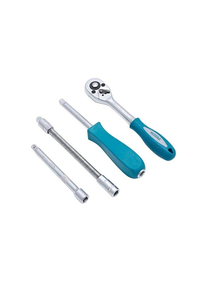 TOTAL 45PCS 1/4" Drive Socket Set – CR-V Steel, Ratchet Wrench, Screwdriver Bits & Accessories, Heat-Treated - Image 2