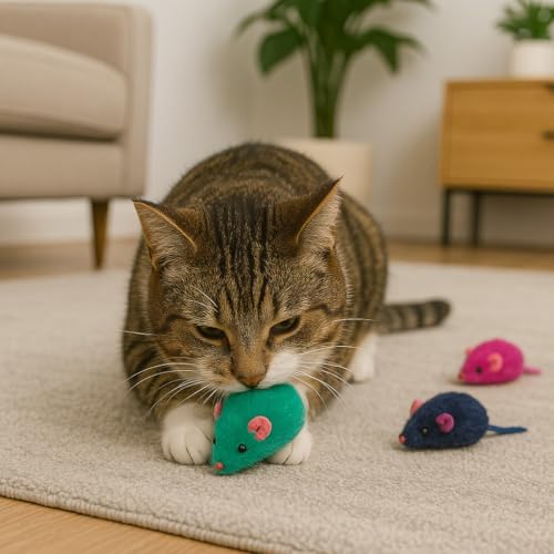 SPOT Colored Plush Catnip Mice Toys – 12-Pack of 4.5-Inch Rattle Mice – Interactive Cat Toys for Indoor Cats & Kittens – Soft, Lightweight, Classic Mouse Shape – Catnip-Filled for Active Play - Image 3